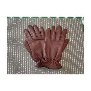 Vtg Gates Cognac Deerskin Leather Gloves Sz Large Green Acrylic Fleece Lining